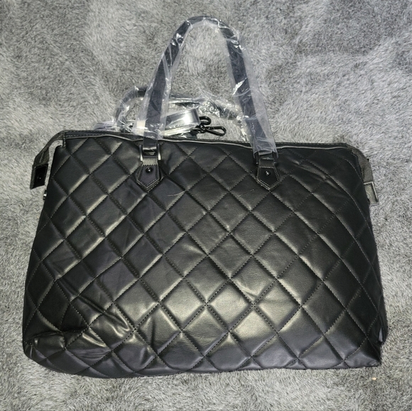 NWT Badgley Mischka Vegan Leather Elegant Black Quilted Tote Bag - Picture 8 of 8